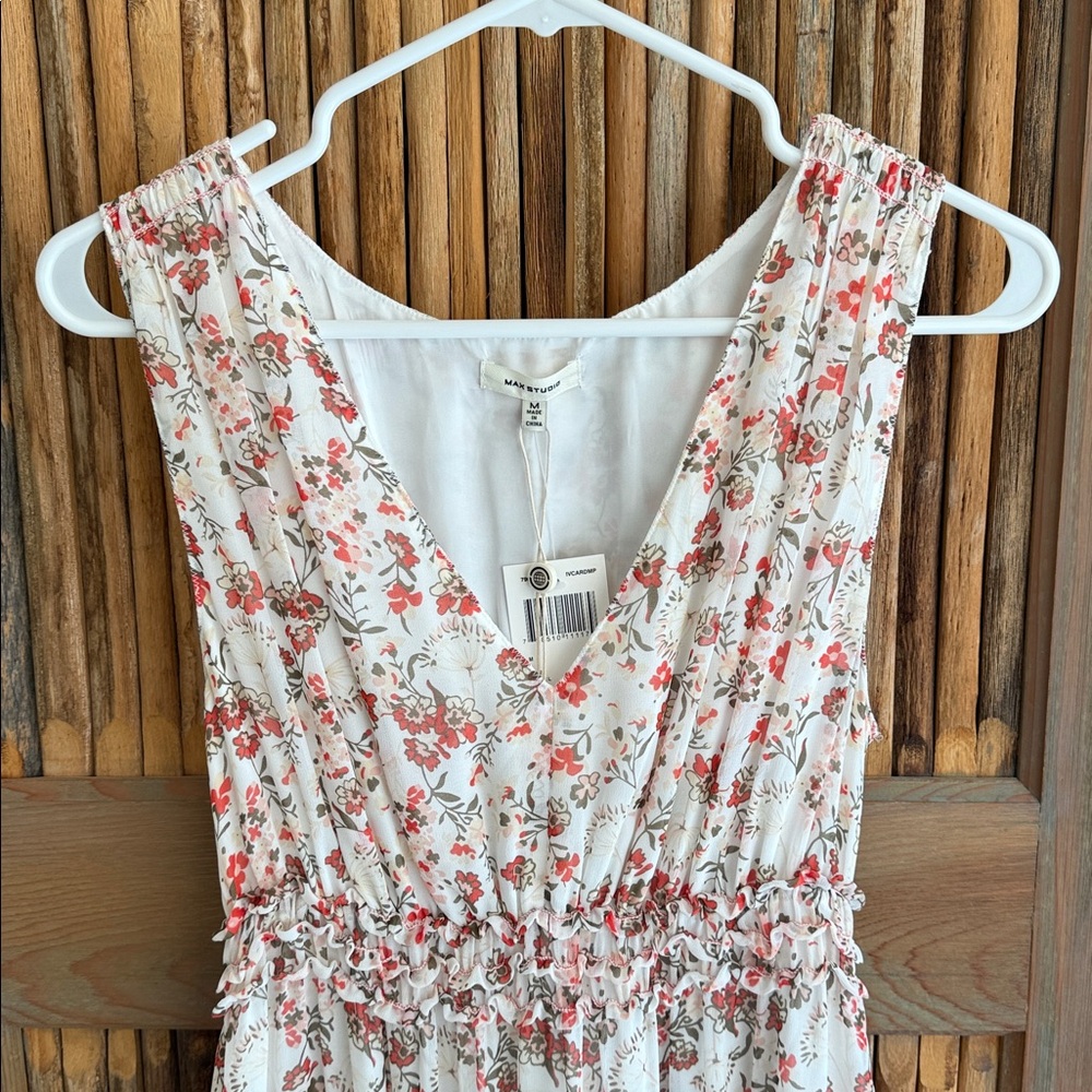 Max Studio Cream and Coral Floral Dress, Size Medium, NWT